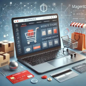 DALL·E 2025-02-06 10.45.33 - A high-quality illustration showing a modern e-commerce store built using Magento. The scene should feature a clean, professional website layout on a ai